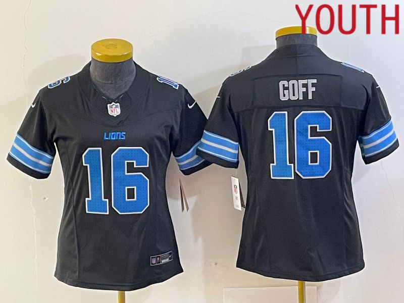 Youth Detroit Lions 16 Goff Black Three generations 2024 Nike Vapor F.U.S.E. Limited NFL Jersey